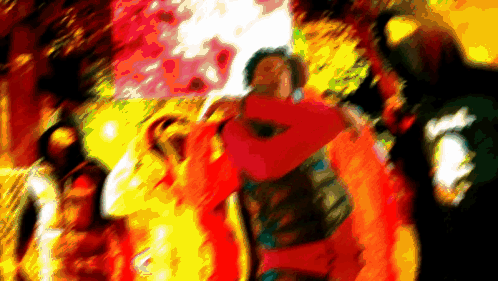 A Blurry Painting Of A Person In A Red Jacket GIF