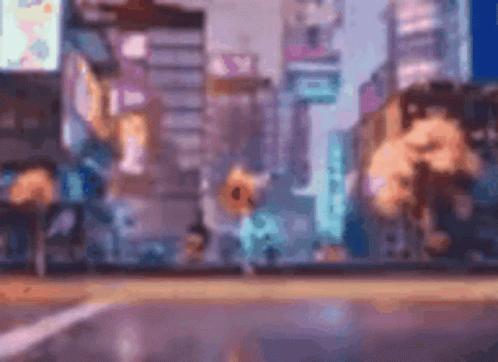 A Blurry Picture Of A City Street With A Yellow Sign That Says ' A ' On It GIF