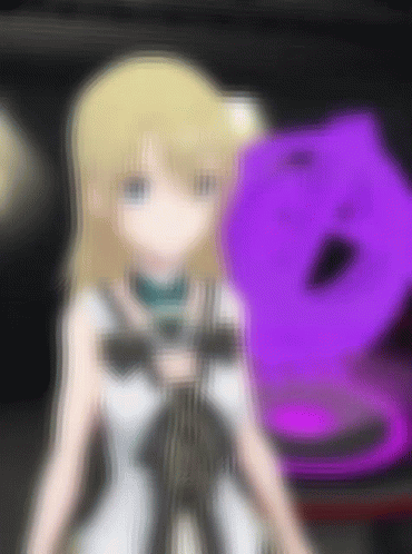 A Blurry Picture Of A Girl With A Purple Object Behind Her GIF