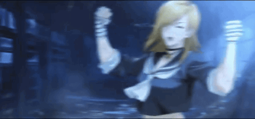 A Blurry Picture Of A Girl With Her Arms Up GIF