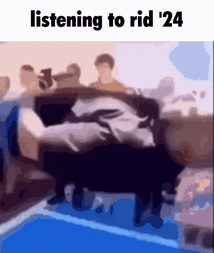 A Blurry Picture Of A Group Of People With The Caption Listening To Rid '24 ' GIF