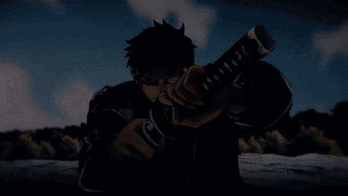 A Blurry Picture Of A Man Holding A Sword With The Number 00 On It GIF
