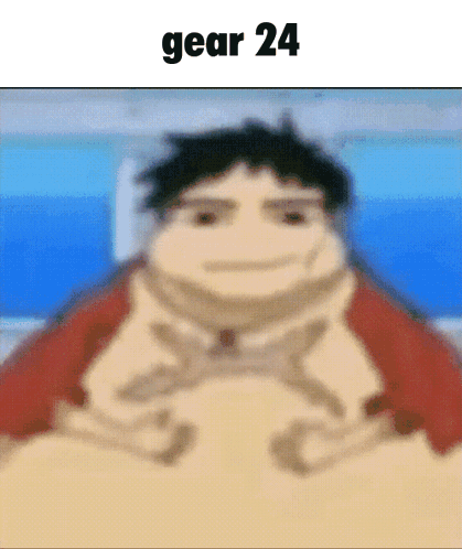 A Blurry Picture Of A Man With The Words Gear 24 Written Above Him GIF