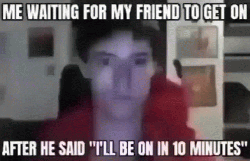 A Blurry Picture Of A Man With The Words `` Me Waiting For My Friend To Get On After He Said '' . GIF