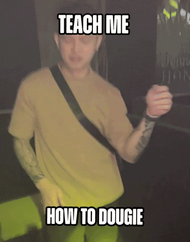 A Blurry Picture Of A Man With The Words Teach Me How To Dougie Above Him GIF