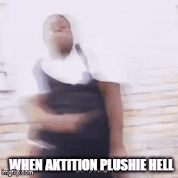 A Blurry Picture Of A Person Dancing With The Words `` When Aktition Plushie Hell '' Written On The Bottom . GIF
