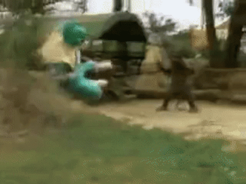 A Blurry Picture Of A Person Standing In The Grass With A Green Object In The Background GIF