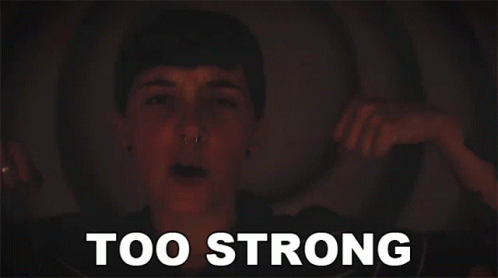 A Blurry Picture Of A Person With The Words Too Strong Below Them GIF