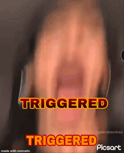 A Blurry Picture Of A Person With Their Mouth Open And The Words Triggered On The Bottom GIF