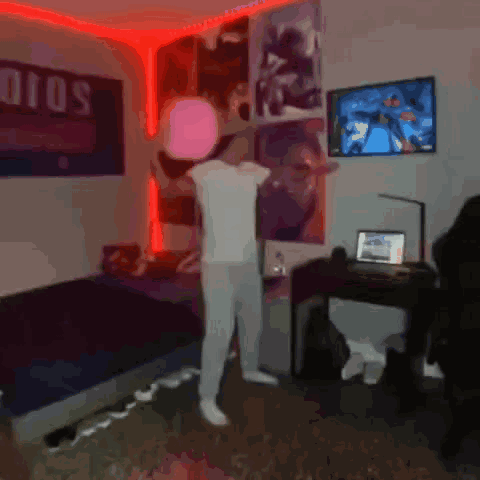 A Blurry Picture Of A Room With A Sign That Says Dios On It GIF