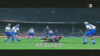 A Blurry Picture Of A Soccer Game With The Words Ah Dang It Written On The Bottom GIF