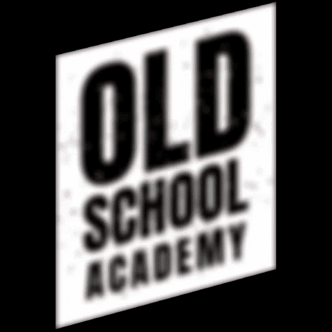 A Blurry Picture Of The Old School Academy Logo On A Black Background GIF