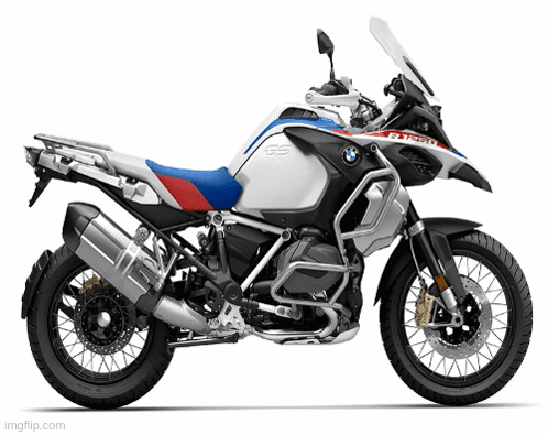 A Bmw Gs 1250 Motorcycle With A Red White And Blue Stripe GIF