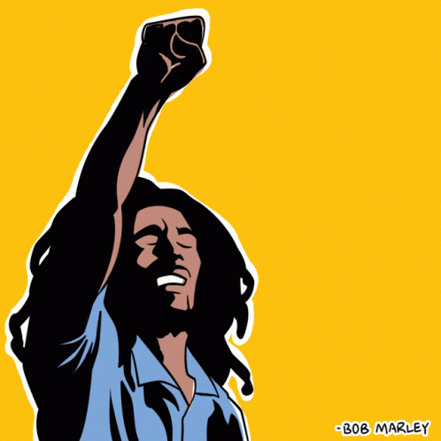 A Bob Marley Poster That Says " Get Up Stand Up " GIF