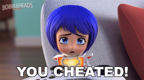 A Bobblehead Holding A Video Game Controller With The Words You Cheated GIF