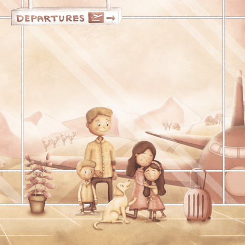 A Book Called Departures Mom Travels By Kristopher James Goeden Shows A Family At An Airport GIF