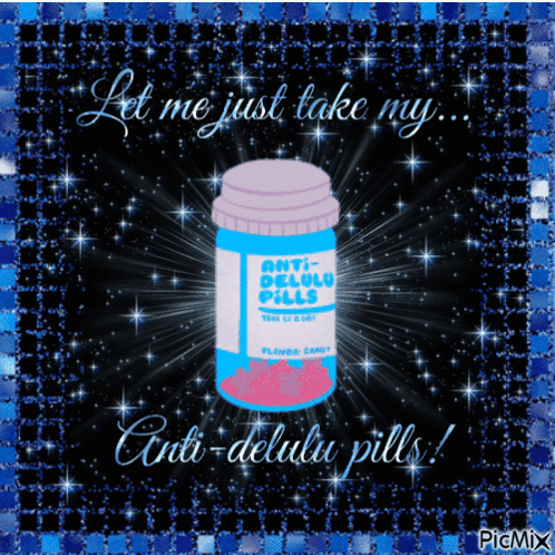 A Bottle Of Anti-Delulu Pills Is On A Blue Background GIF