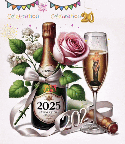 Champagne Bottle With 2025 Label GIF