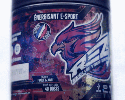 a bottle of energisant e-sport with an eagle on the label