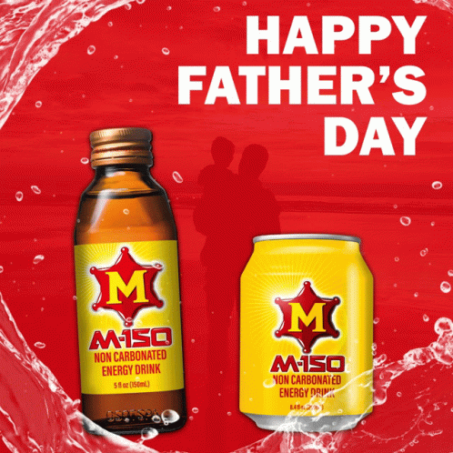 A Bottle Of M-150 Non Carbonated Energy Drink Next To A Can Of M-150 Non Carbonated Energy Drink GIF