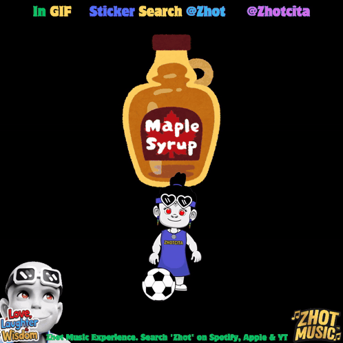 a bottle of maple syrup is shown in a sticker search advertisement
