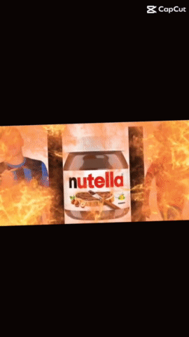 A Bottle Of Nutella Sits Next To A Boy In A Blue And Black Shirt GIF