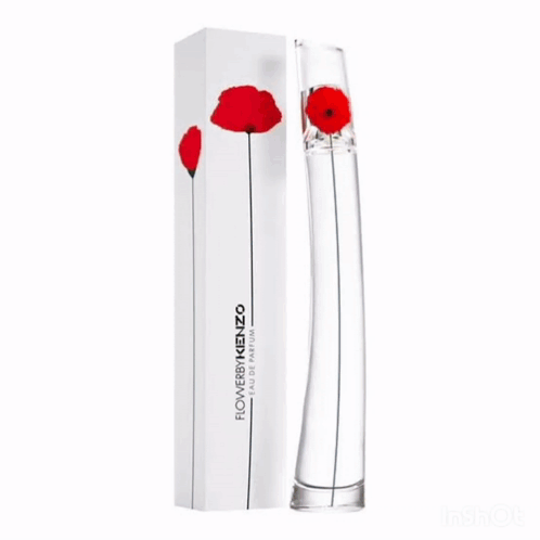 A Bottle Of Perfume With A Red Flower On The Top GIF