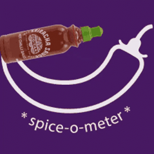 A Bottle Of Sriracha Sauce Is Being Poured Into A Red Pepper On A Purple Background GIF