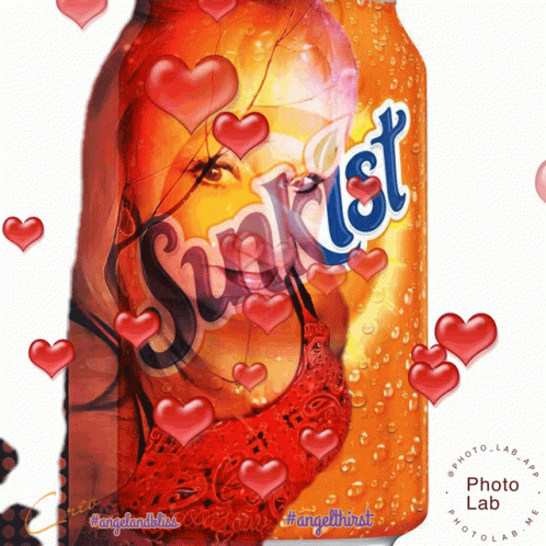A Bottle Of Sunkist With Hearts Surrounding It GIF