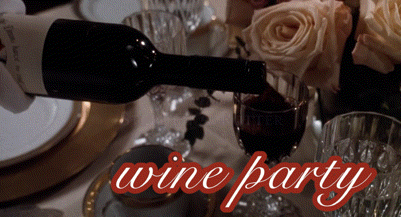 A Bottle Of Wine Is Being Poured Into A Glass With The Words Wine Party Written On The Bottom GIF