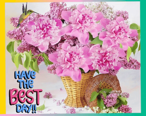 A Bouquet Of Pink Flowers With The Words Have The Best Day GIF