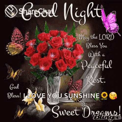 A Bouquet Of Red Roses In A Vase With Butterflies GIF