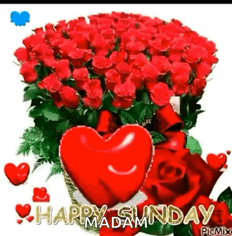 A Bouquet Of Red Roses With A Heart In The Middle And The Words `` Happy Sunday '' . GIF