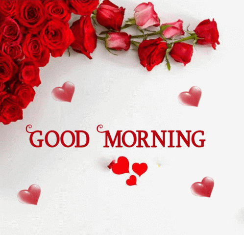 A Bouquet Of Red Roses With Hearts And The Words Good Morning GIF
