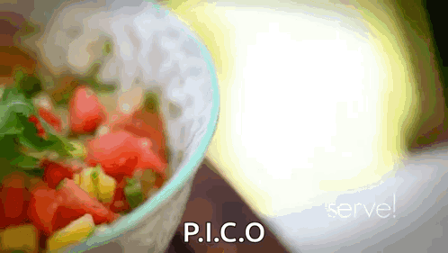 A Bowl Of Food With P.i.c.o. Written On It GIF