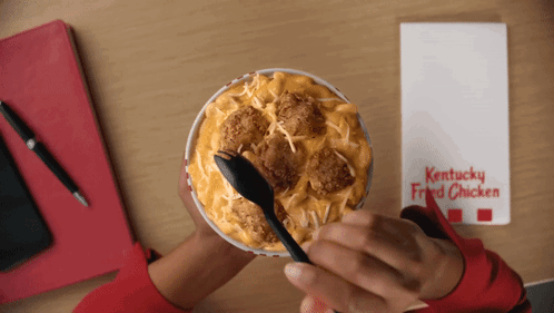 A Bowl Of Kentucky Fried Chicken Macaroni And Cheese GIF