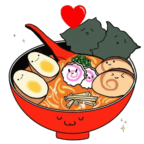 a bowl of ramen with a heart in the middle