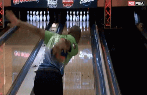A Bowler Throws A Ball In A Bowling Alley With Fox Pba Written On The Bottom GIF