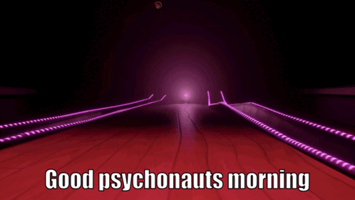 A Bowling Alley Scene With The Words Good Psychonauts Morning GIF