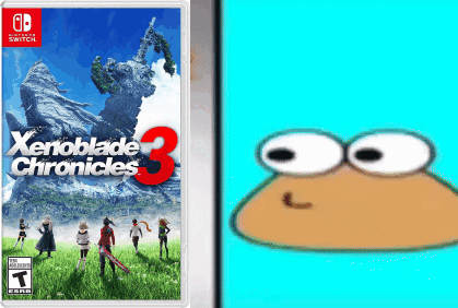 A Box For Xenoblade Chronicles 3 Next To A Picture Of A Pug GIF