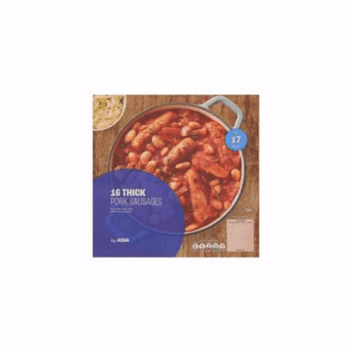 A Box Of Bbc Thick Pork Sausages With Beans In A Tomato Sauce GIF