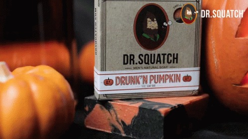 A Box Of Dr. Squatch Drunk 'N Pumpkin Soap GIF