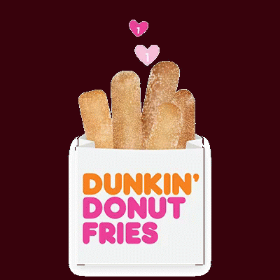 A Box Of Dunkin ' Donut Fries With Balloons Coming Out Of It GIF