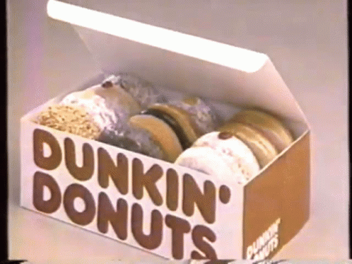 A Box Of Dunkin ' Donuts With A Variety Of Donuts GIF