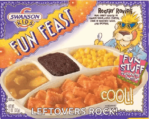 A Box Of Swanson Kids Fun Feast Leftovers GIF