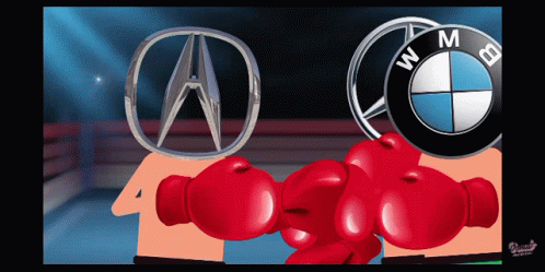 A Boxing Match Between Acura And Bmw With Boxing Gloves GIF