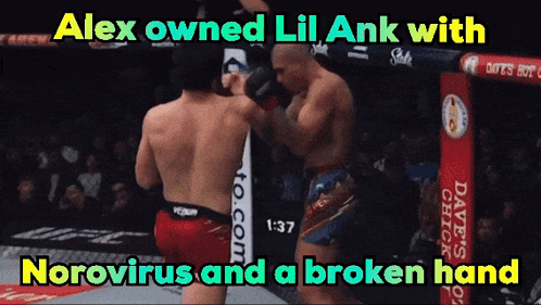 A Boxing Match With The Words Alex Owned Lil Ank With Norovirus And A Broken Hand On The Bottom GIF