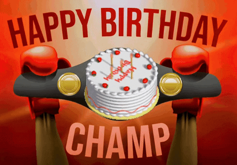 A Boxing Ring With A Cake In It And The Words Happy Birthday Champ GIF