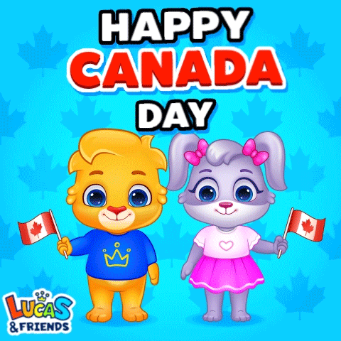a boy and a girl are holding canadian flags in a lucas and friends advertisement