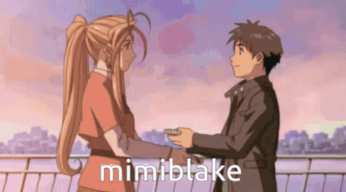 A Boy And A Girl Are Holding Hands And Mimiblake Is Written On The Bottom Of The Image GIF